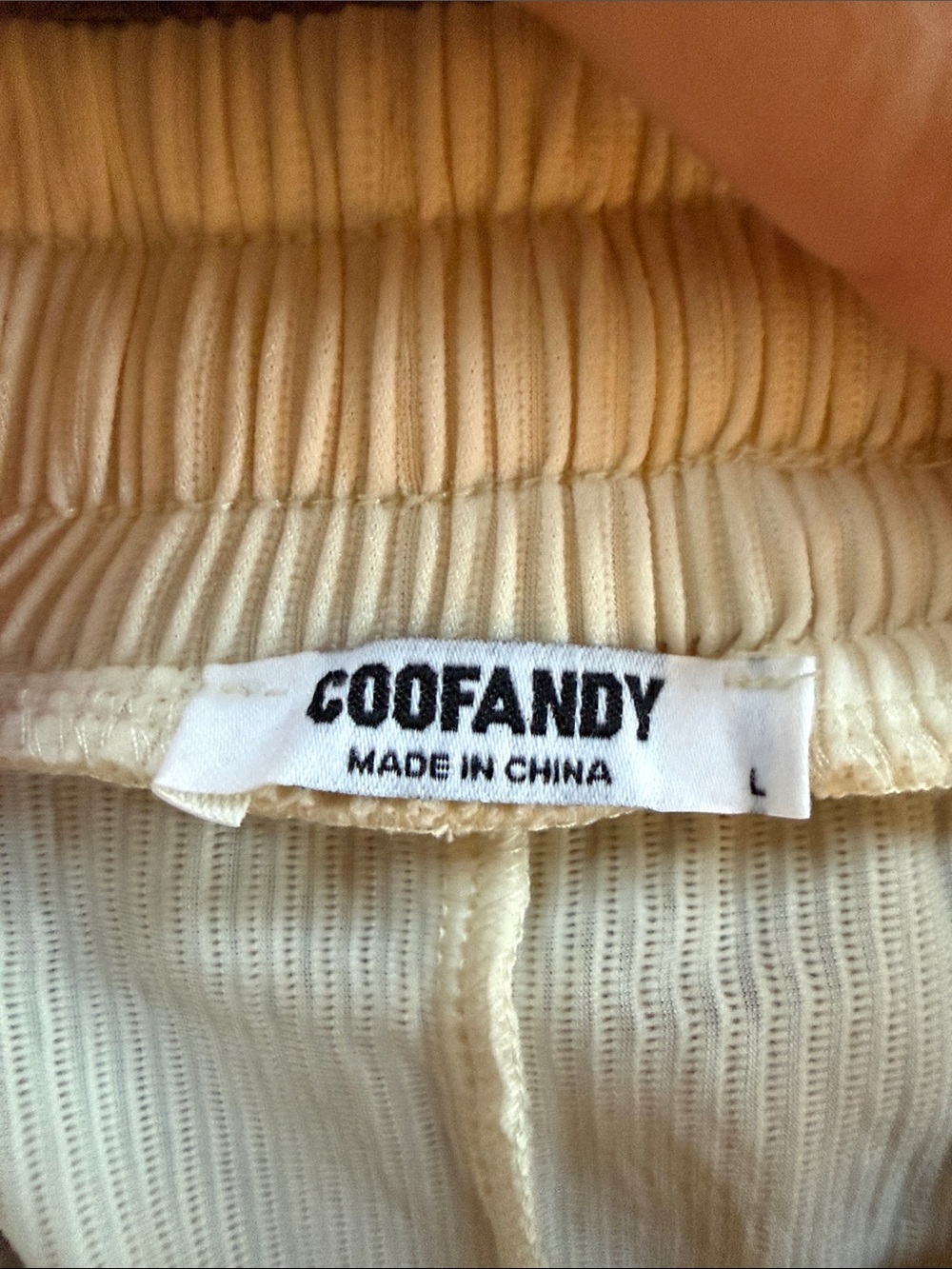Men's Cream Ribbed Drawstring Joggers - Picture 2 of 2
